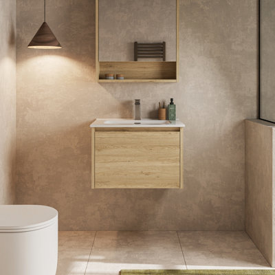 Banyetti Mino 600mm Wall Hung Vanity Unit With Lira BasinNatural Oak from B&Q