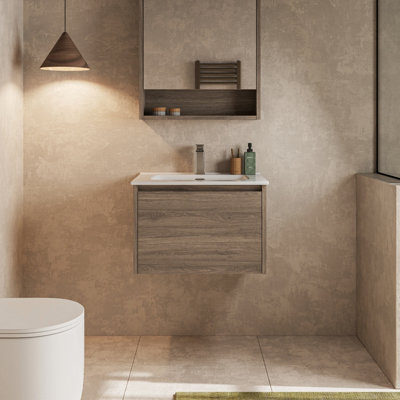 Banyetti Mino 600mm Wall Hung Vanity Unit With Lira BasinNebraska Oak from B&Q