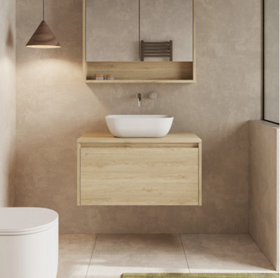 Banyetti Mino 800mm Wall Hung Vanity Unit With Matching WorktopNatural Oak from B&Q