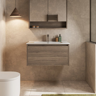 Banyetti Mino 800mm Wall Hung Vanity Unit With Athena BasinNebraska Oak from B&Q