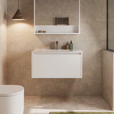 Banyetti Mino 800mm Wall Hung Vanity Unit With Lira BasinGloss White from B&Q