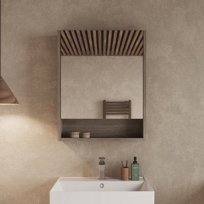 Banyetti Mino 600mm 1 Door Mirror CabinetNebraska Oak from B&Q