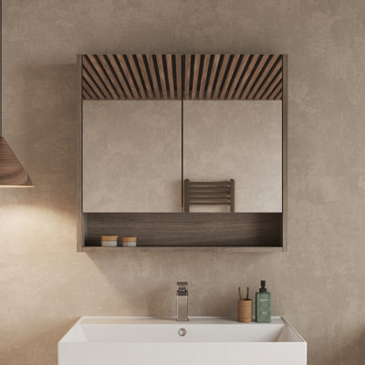 Banyetti Mino 800mm 2 Door Mirror CabinetNebraska Oak from B&Q