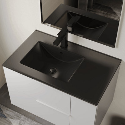 B&Q -  Lira Ceramic 800mm Basin Offset SinkMatt Black