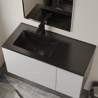 B&Q -  Lira Ceramic 1000mm Basin Offset SinkMatt Black