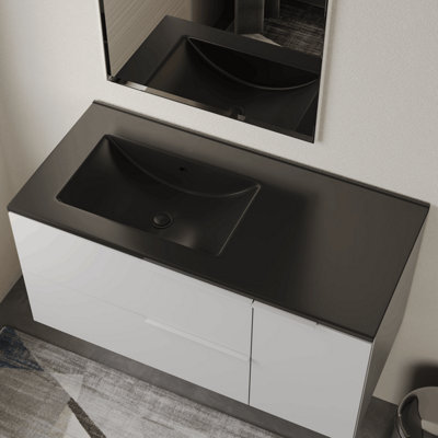 B&Q -  Lira Ceramic 1000mm No Tap Hole Basin Offset SinkMatt Black