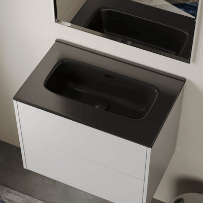 B&Q -  Athena Ceramic No Tap Hole 600mm Basin SinkMatt Black