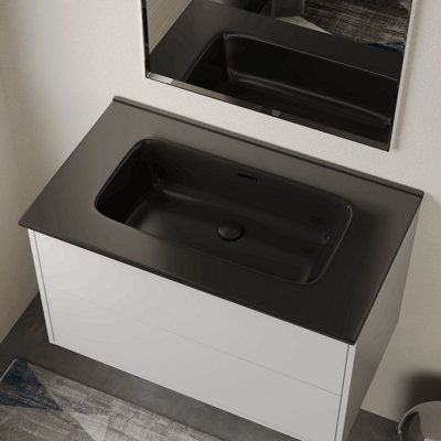 B&Q -  Athena Ceramic No Tap Hole 800mm Basin SinkMatt Black