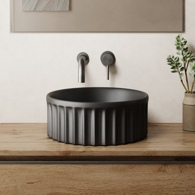 Banyetti Vasca 380mm Round Fluted Countertop BasinMatt Black from B&Q