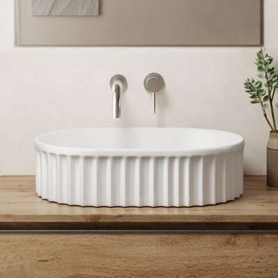 Banyetti Conca 550mm Oval Fluted Countertop BasinGloss White from B&Q