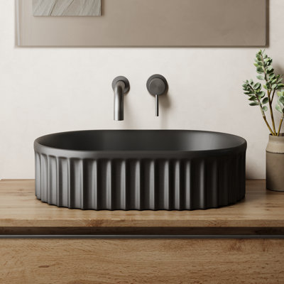 Banyetti Conca 550mm Oval Fluted Countertop BasinMatt Black from B&Q