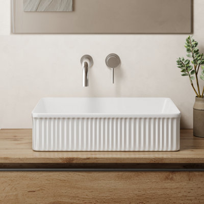 Banyetti Quadra 500mm Rectangular Fluted Countertop BasinGloss White from B&Q