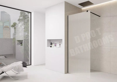 D Pro T Bathrooms Black Fluted Shower Wetroom Screen 700Mm Trim Size 28