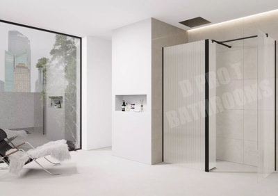 D Pro T Bathrooms Fluted Shower Wetroom Screen 800mm With 900mm End Panel And Flipper Black Trim from B&Q