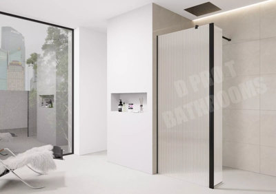 D Pro T Bathrooms Black Fluted Shower Wetroom Screen 1000Mm With 300Mm Flipper Panel Trim Size 28
