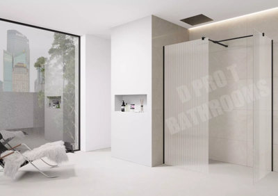 D Pro T Bathrooms Fluted Shower Wetroom Screen 1100mm With 900mm End Panel Black Trim from B&Q