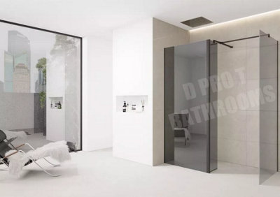 D Pro T Bathrooms Grey Tint Shower Wetroom Screen 800mm With 800mm End Panel And Flipper Black Trim from B&Q