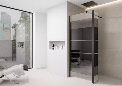 D Pro T Bathrooms Black Print Shower Wetroom Screen 1100mm With 300mm Flipper Panel Black Trim from B&Q