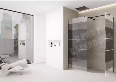 D Pro T Bathrooms Black Print Shower Wetroom Screen 1100mm With 900mm End Panel Black Trim from B&Q