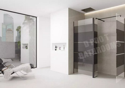 D Pro T Bathrooms Black Print Shower Wetroom Screen 1100mm With 900mm End Panel And Flipper Black Trim from B&Q