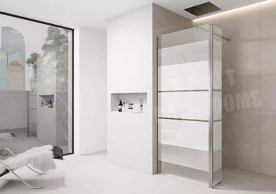 D Pro T Bathrooms White Print Shower Wetroom Screen 1100mm With 300mm Flipper Panel Chrome Trim from B&Q