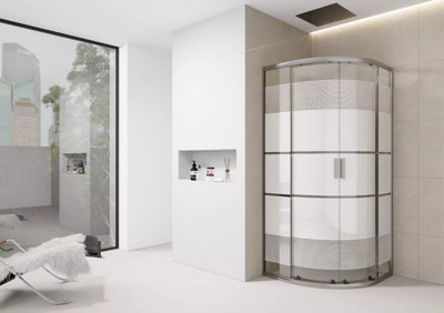 D Pro T Bathrooms 900mm Bathroom Quadrant Shower Enclosure White Print Glass With High Polished Trim from B&Q
