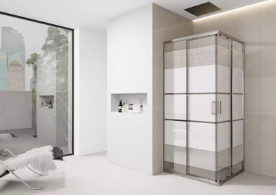 D Pro T Bathrooms White Print 700mm Corner Shower Enclosure Sliding Doors Walk-In Cubicle from B&Q