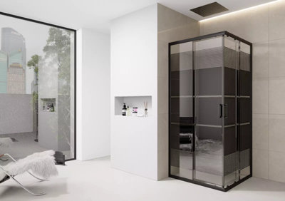 D Pro T Bathrooms Black Print 700mm Corner Shower Enclosure Sliding Doors Walk-In Cubicle from B&Q