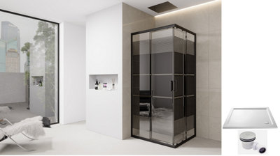 D Pro T Bathrooms Print 700Mm Corner Shower Enclosure With Tray And Free Waste Black