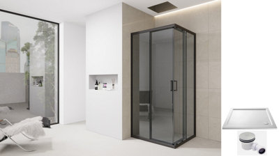 D Pro T Bathrooms Black Tint 900Mm Corner Shower Enclosure With Tray And Free Waste