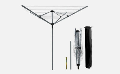  - Heavy Duty 4 Arm 45M Rotary Clothes Airer With Ground Spike And Cover Outdoor Dryer