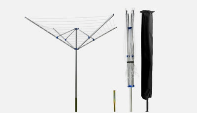  - Rotary Airer 4-Arm 50M Lightweight Aluminium With Ground Spike And Cover