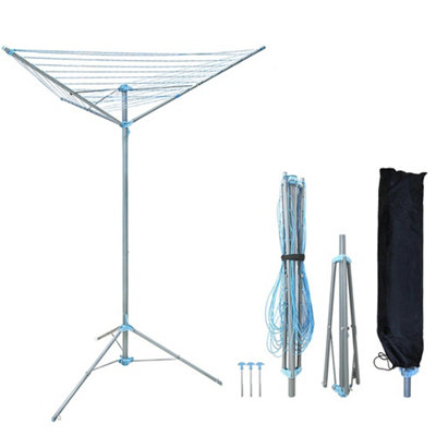  - Heavy Duty 3 Arm 30M Rotary Clothes Airer With Ground Spike And Cover Outdoor Dryer