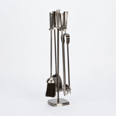  - 5 Piece Pewter Finish Fireplace Companion Set With StandFire91P