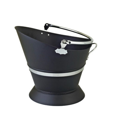  - Black Waterloo Bucket With Silver Band Stylish Fireside Coal And Ash StorageIng038