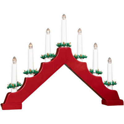  - Wooden Led Candle Bridge With Timer Christmas DecorationRed
