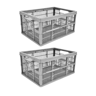 2 Pack 32L Foldable Plastic Storage Crate BoxesGrey from B&Q