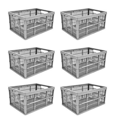 6 Pack 32L Foldable Plastic Storage Crate BoxesGrey from B&Q