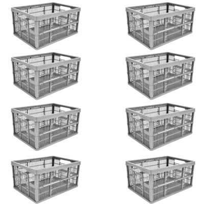 8 Pack 32L Foldable Plastic Storage Crate BoxesGrey from B&Q