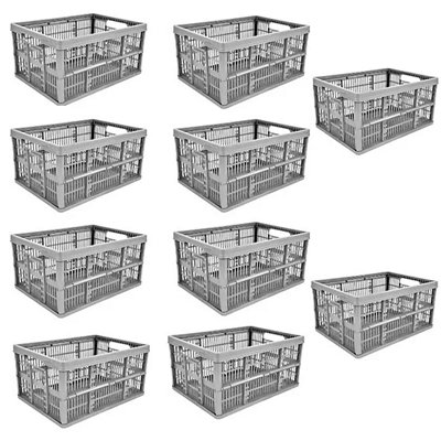 10 Pack 32L Foldable Plastic Storage Crate BoxesGrey from B&Q