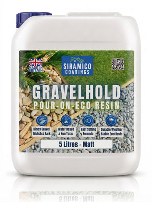 Siramico Coatings Gravelhold Pour On Eco Resin™ Glue 5 Litres Waterbased Binder For Gravel Stones And Mulch On BordersPatios & Garden Paths from B&Q