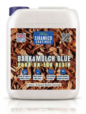 Siramico Coatings Bark & Mulch Glue Eco-Resin™ Holder Binder5 Litres 8M²Waterbased Binder For Bark & Mulch On BordersPatios & Garden Paths. from B&Q