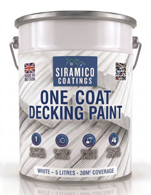 SIRAMICO COATINGS  One Coat Anti-Slip Decking Paint – White, 5 Litres | Mould & UV resistant one-coat decking paint, 7 luxury colours. Colour: White. - Image 3