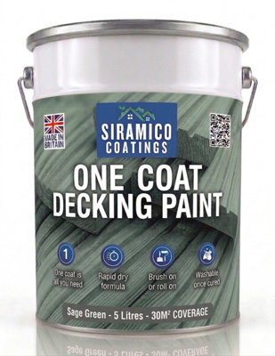 Siramico Coatings Green One Coat Anti-Slip Premium Decking Paint & Sealer - 5 Litres - Mould & Uv Resistant Formula - Sage 30M²