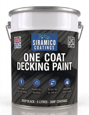 Siramico Coatings Black One Coat Anti-Slip Premium Decking Paint & Sealer - 5 Litres - Mould & Uv Resistant Formula 30M²