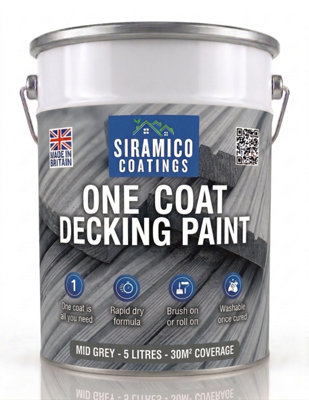 Siramico Coatings One Coat Anti-Slip Premium Decking Paint & Sealer - 30M² - 5 Litres - Mould & Uv Resistant Formula - Mid Grey