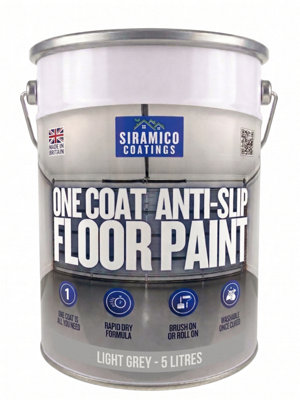 B&Q -  One Coat Anti-Slip Floor Paint5 LitresWaterbasedQuick Drying FormulaLight Grey