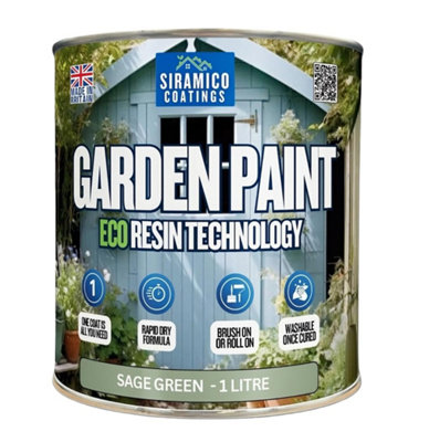 Siramico Coatings Garden Paint 1LEco Resin Premium One Coat For Garden FurnitureSage Green