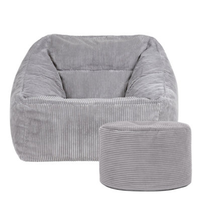 icon Natalia Large Beanbag And Round Footstool Corduroy Light Grey from B&Q