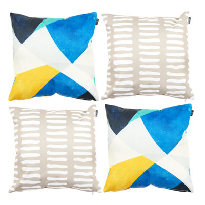 icon Indoor And Outdoor Mark Making Waterproof Filled Cushion 2X Stone And 2X Abstract Blue from B&Q